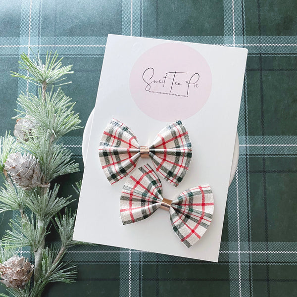 Holiday Plaid Pigtail Hair Bows