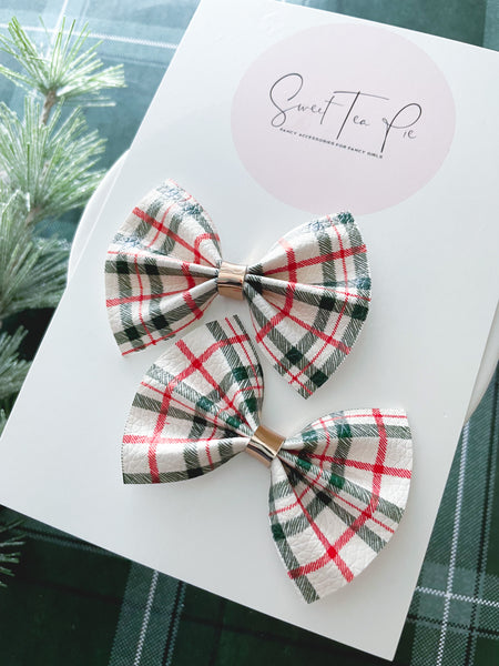 Holiday Plaid Pigtail Hair Bows