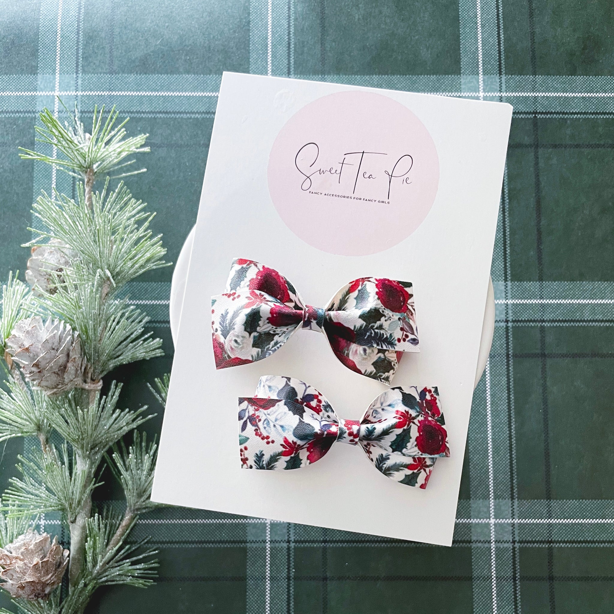 Winter Roses Twisted Pigtail Bows