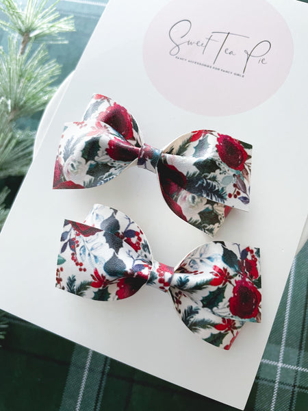 Winter Roses Twisted Pigtail Bows