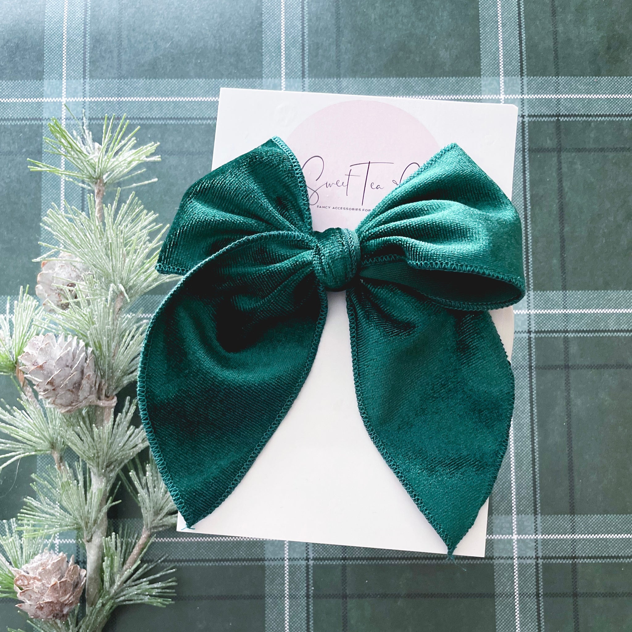 Velvet Green Fable Hair Bow