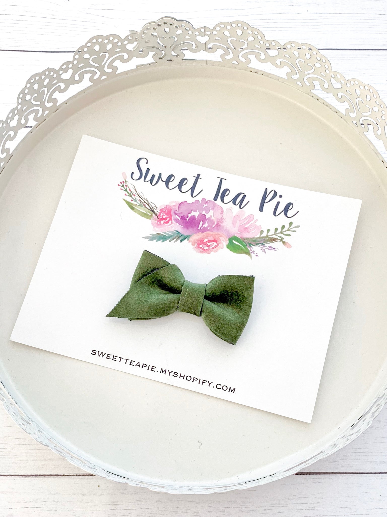Olive Green Mini Pointe Velvet Hair Bow