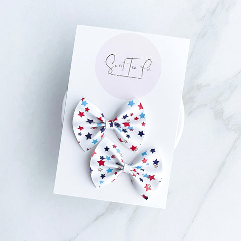 USA Stars Pigtail Hair Bows