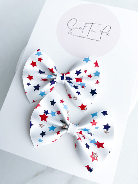 USA Stars Pigtail Hair Bows