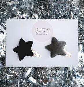 Velvet Stars Snap Clips- Black/Grey Set of 2