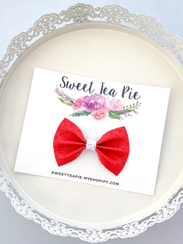 Mrs. Claus Faux Leather Hair Bow