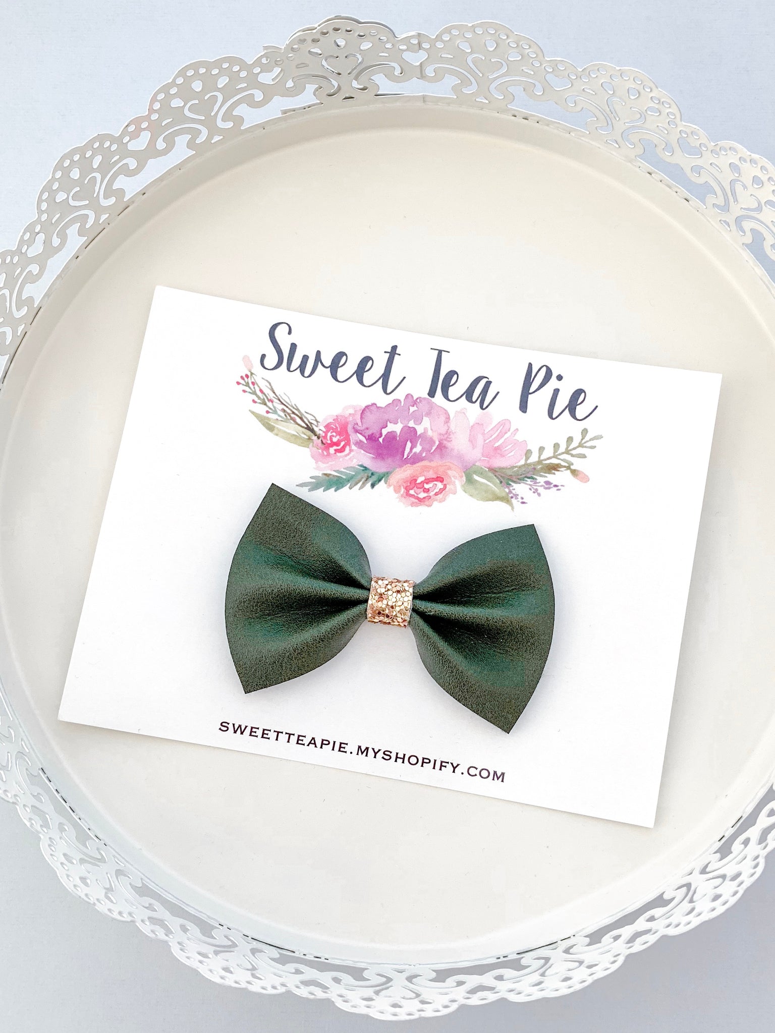 Evergreen Faux Leather Hair Bow