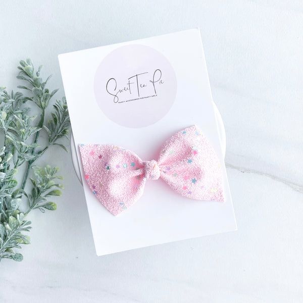 Pink Star Glitter Knot Hair Bow