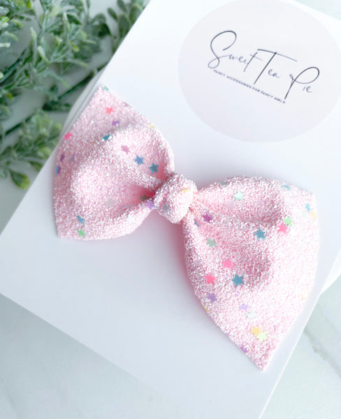 Pink Star Glitter Knot Hair Bow