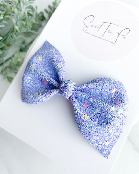 Purple Star Glitter Knot Hair Bow