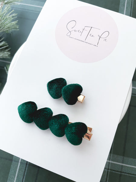 Pine Velvet Heart Clip Set