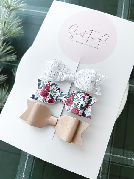 Classic Mini Lily Bow Set of 3 - Winter Roses