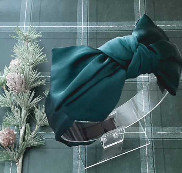 Oversized Bow Satin Headband - Pine