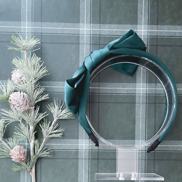 Oversized Bow Satin Headband - Pine