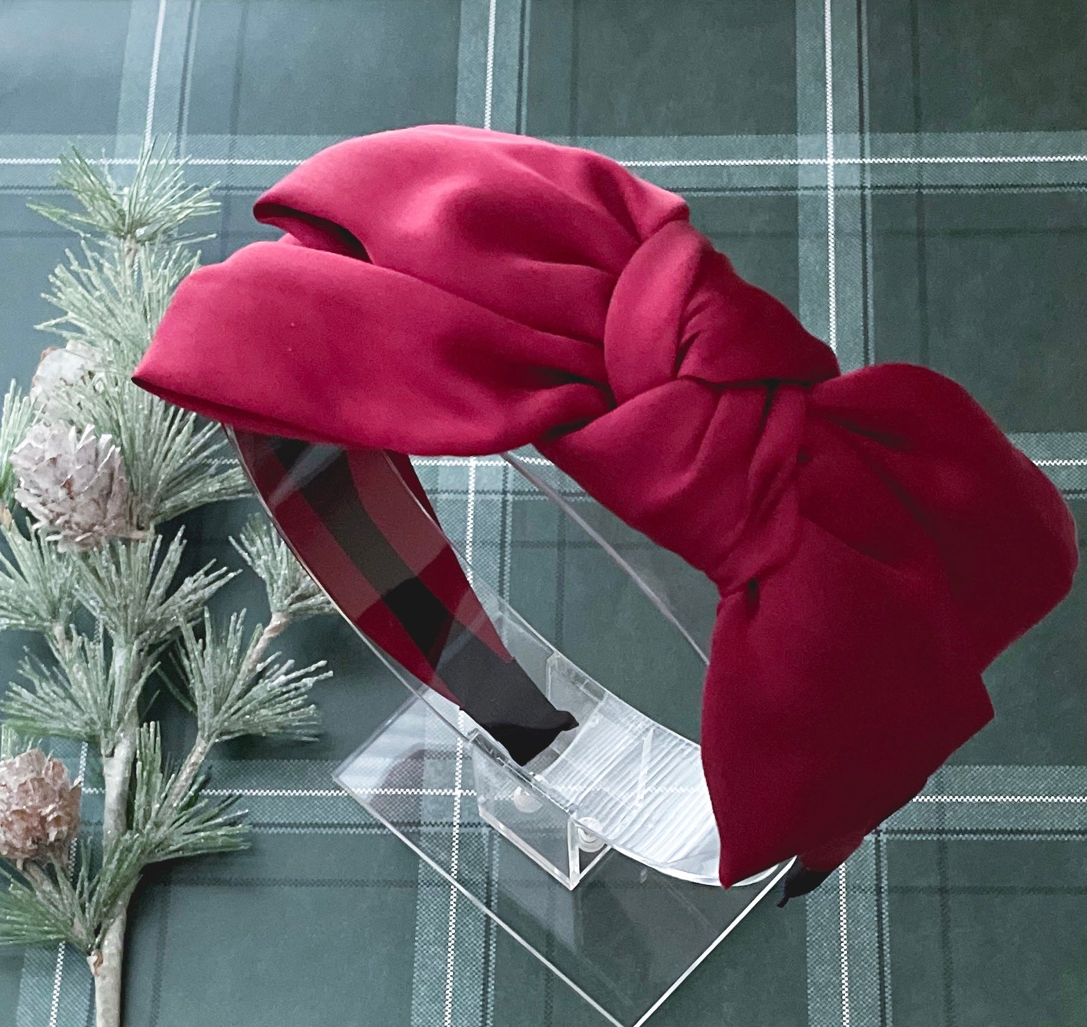 Oversized Bow Satin Headband - Red