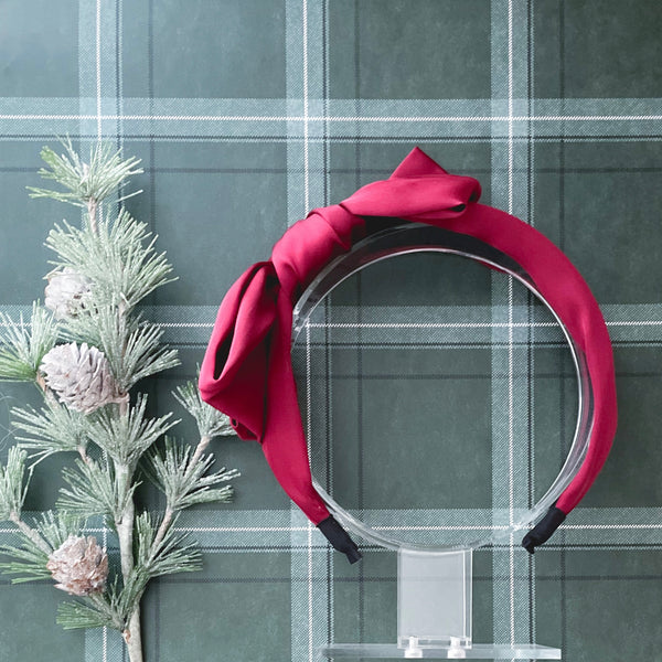 Oversized Bow Satin Headband - Red