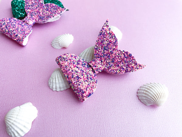 Violet Pink Mermaid Tail Glitter Hair Bow