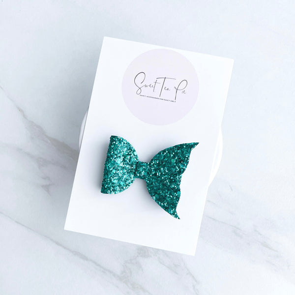 Seafoam Green Mermaid Tail Glitter Hair Bow