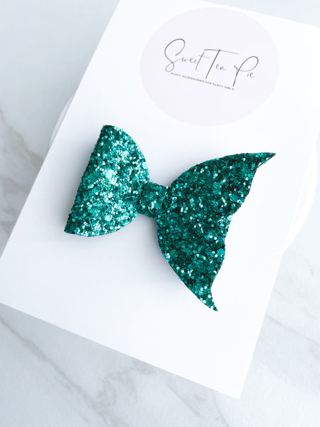 Seafoam Green Mermaid Tail Glitter Hair Bow