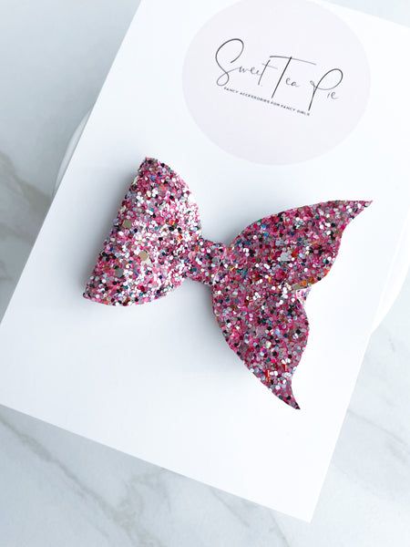 Pink Beach Mermaid Tail Glitter Hair Bow