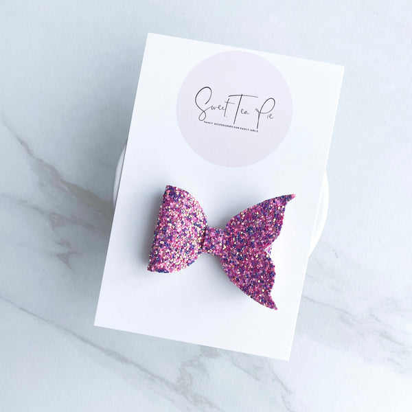 Violet Pink Mermaid Tail Glitter Hair Bow