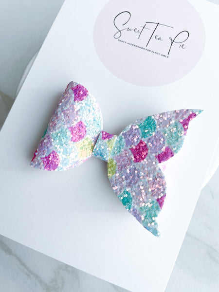 Pastel Scales Mermaid Tail Glitter Hair Bow