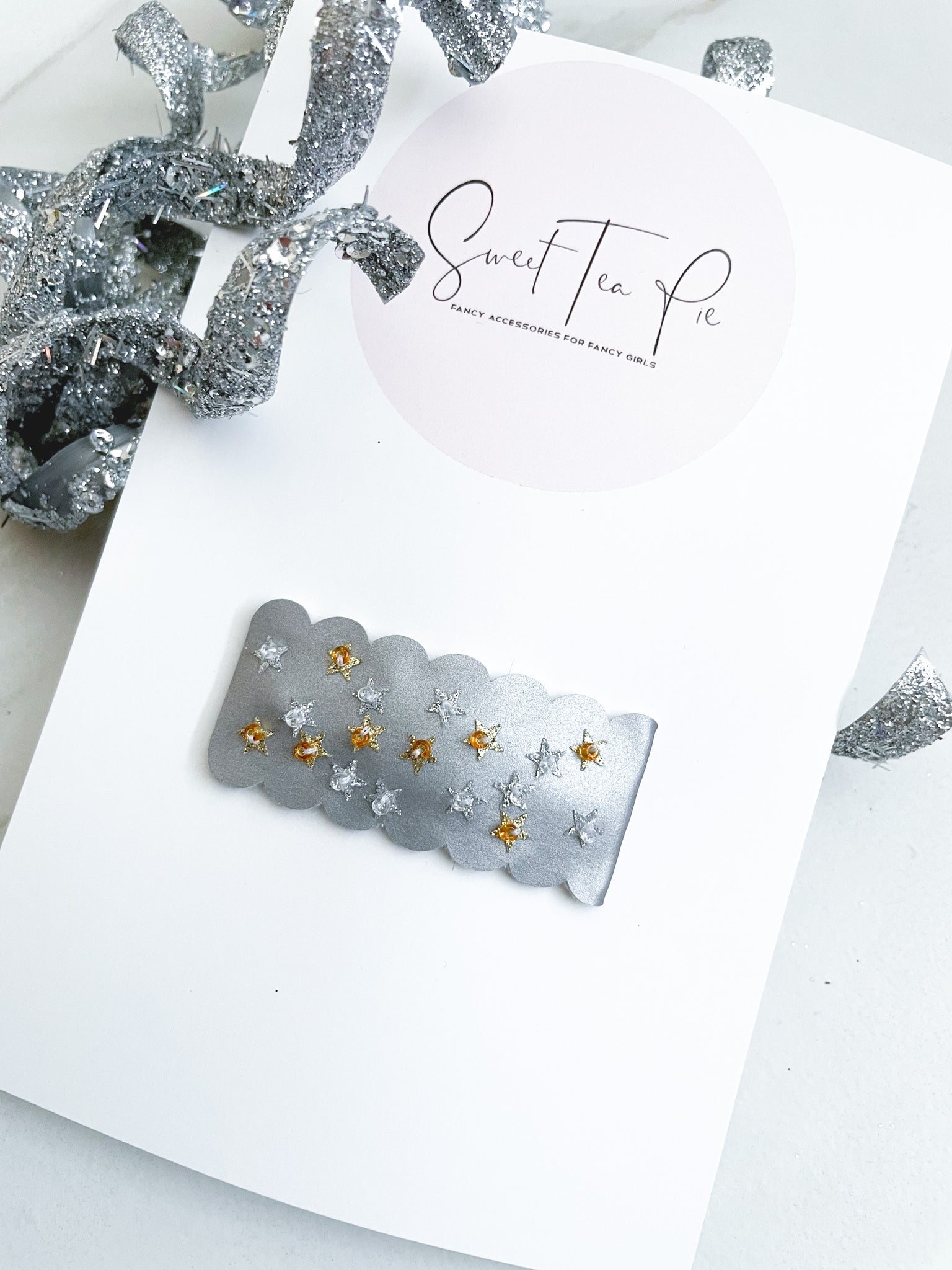 Golden Stars Sequin Snap Clip