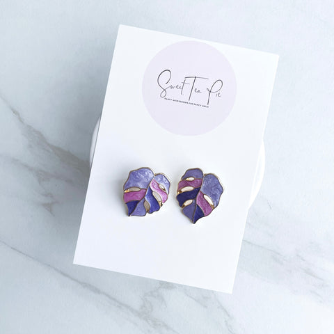 Purple Monstera Glam Earrings