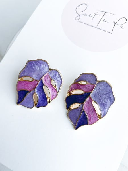 Purple Monstera Glam Earrings