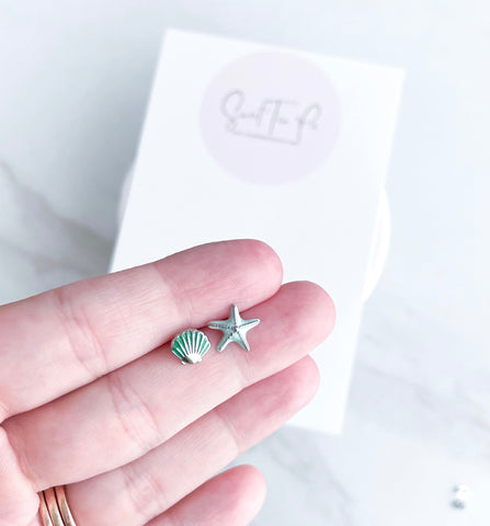 Blue Starfish Glam Stud Earrings