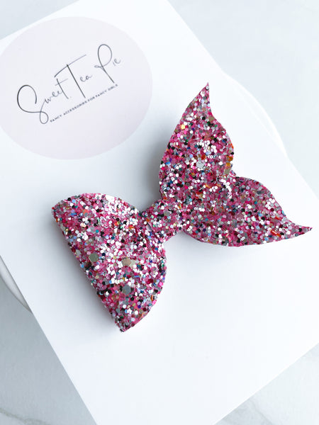 Pink Beach Mermaid Tail Glitter Hair Bow