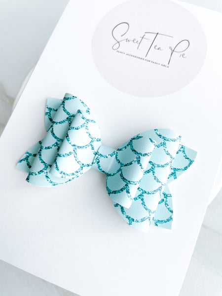Blue Mermaid Double Loop Hair Bow
