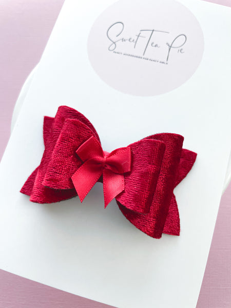 Red Velvet Bow Double Loop Hair Bow