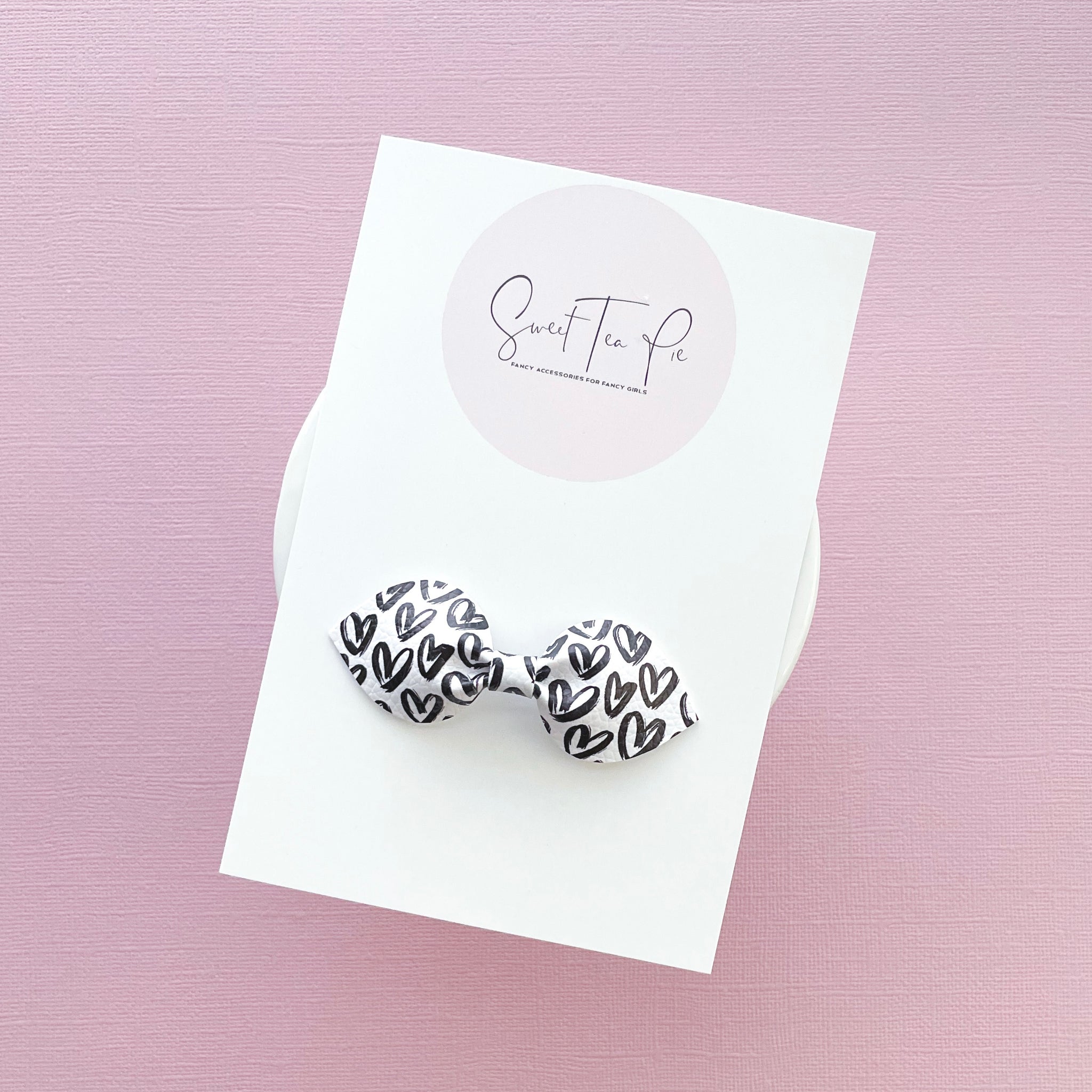 Monochrome Hearts Petite Leather Hair Bow