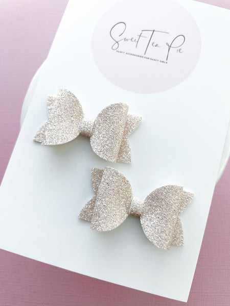 Champagne Glitter Pigtail Hair Bows
