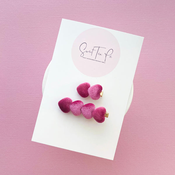 Mulberry Velvet Heart Clip Set