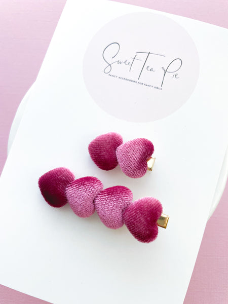 Mulberry Velvet Heart Clip Set