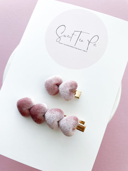 Blush Velvet Heart Clip Set