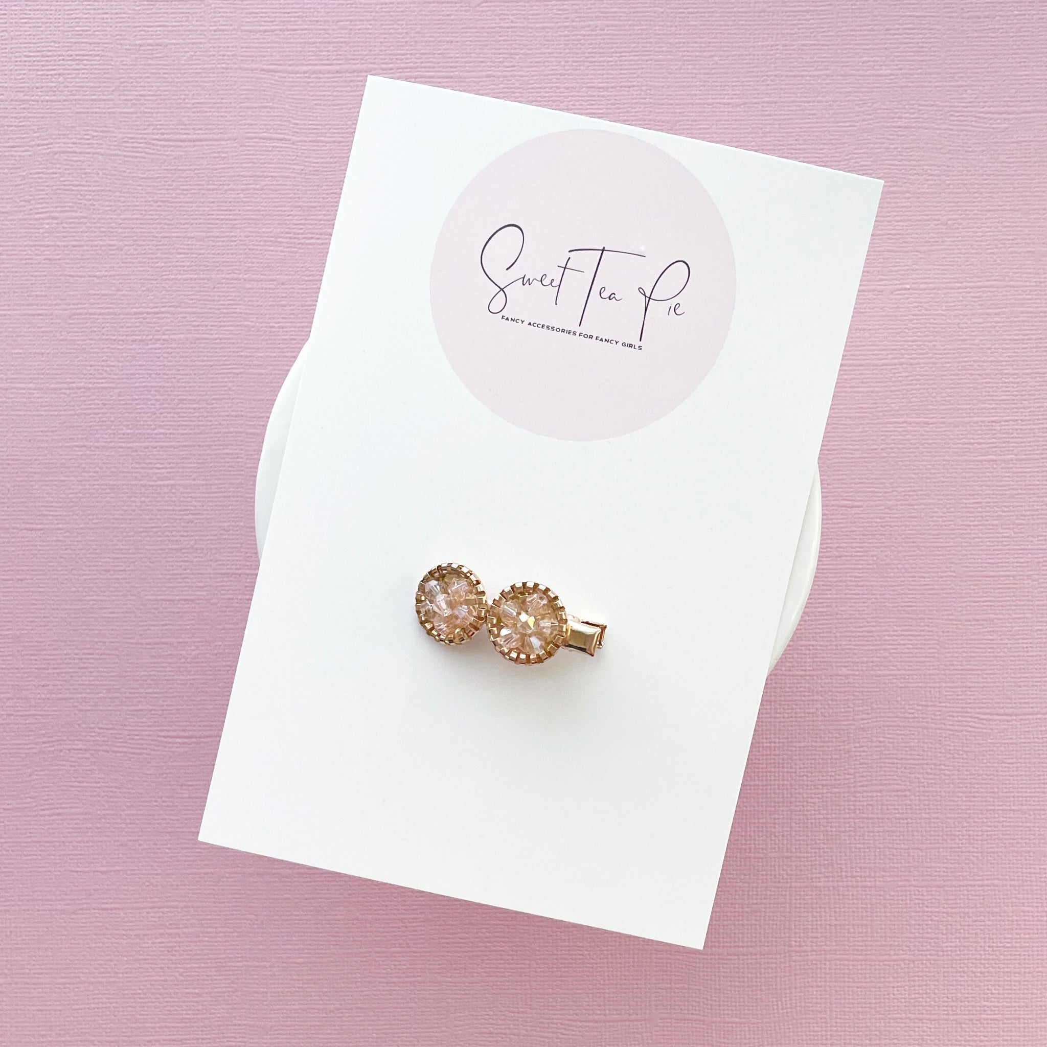 Pink Crystal Round Mini Glam Clips