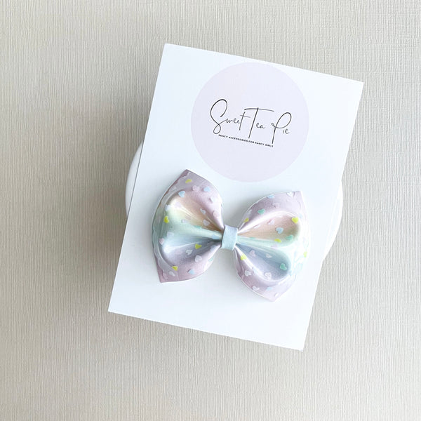Rainbow Hearts Scalloped Edge Hair Bow