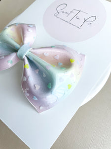Rainbow Hearts Scalloped Edge Hair Bow