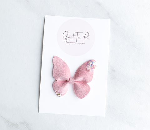 Pink Velvet Sequin Butterfly Clip