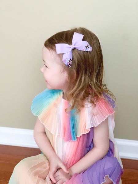 Orchid Purple Butterfly Garden Sequin Dripped Schoolgirl Bow