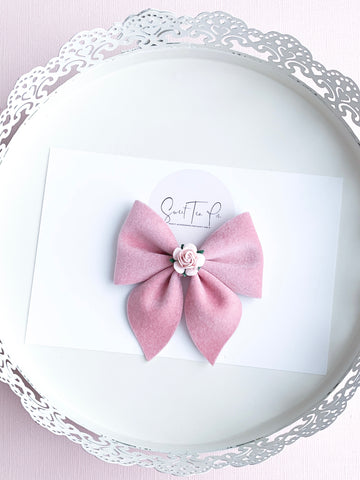 Pink Velvet Floral - Sailor Hair Bow