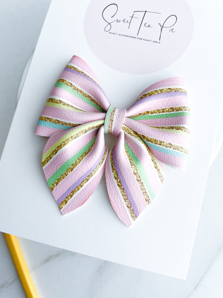 Pink Stripes Sailor Hair Bow