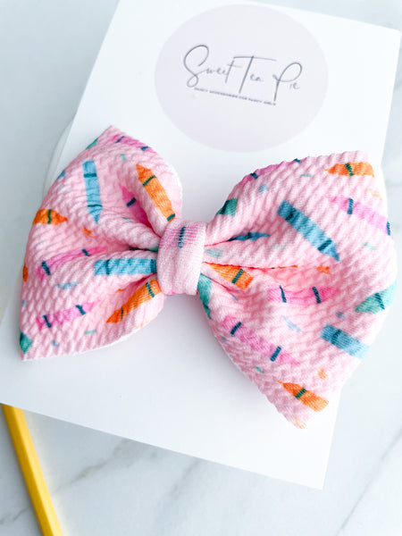 Bow of Crayons Fabric Hair Bow