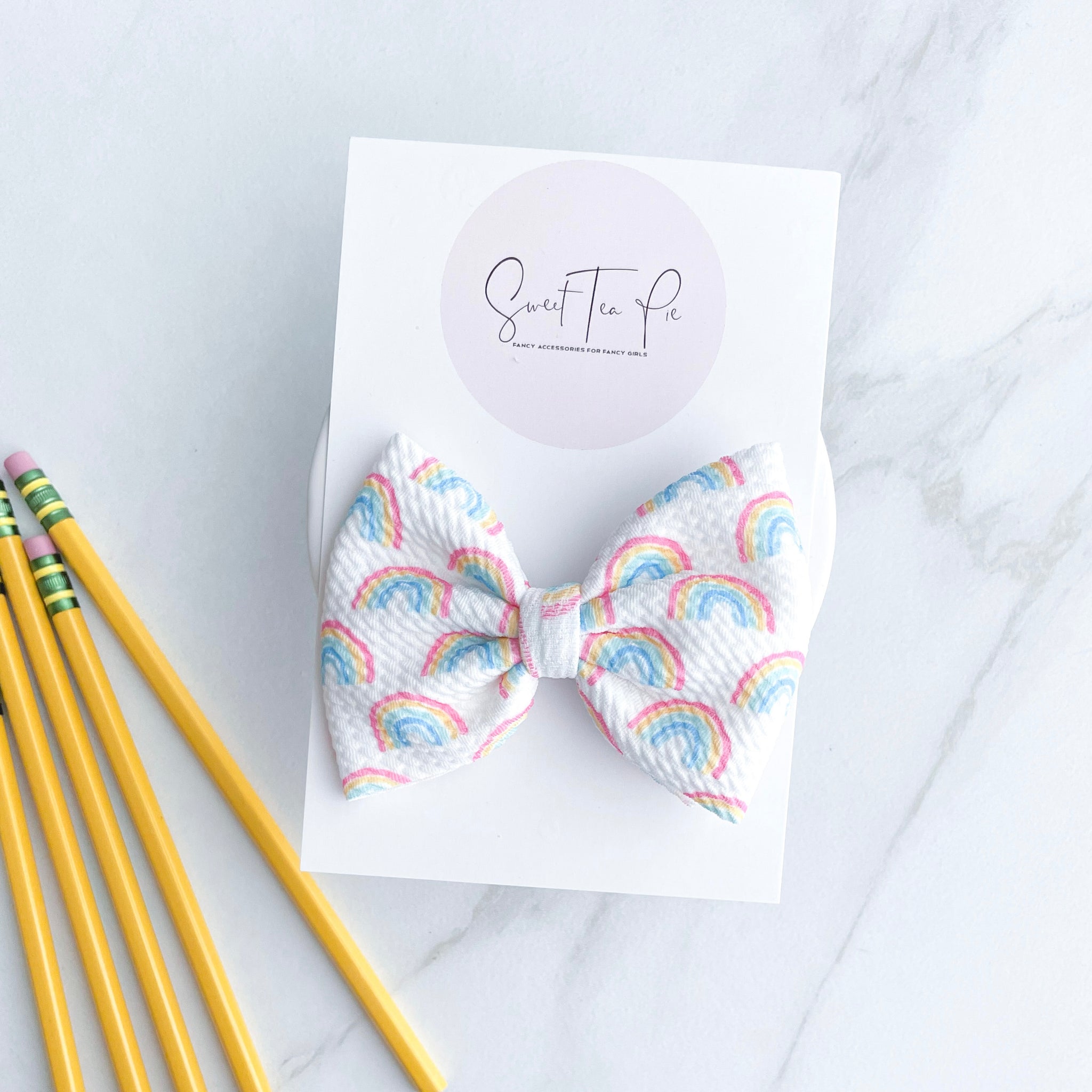 Happy Rainbows Fabric Hair Bow