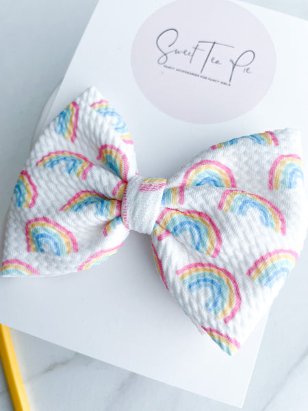 Happy Rainbows Fabric Hair Bow