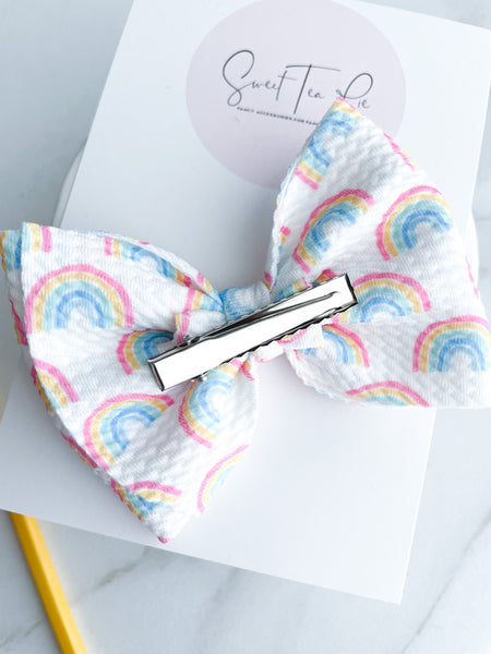 Happy Rainbows Fabric Hair Bow
