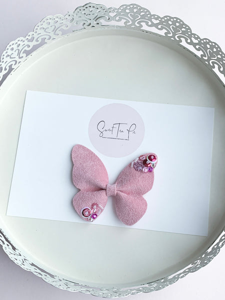 Pink Velvet Sequin Butterfly Clip- #2